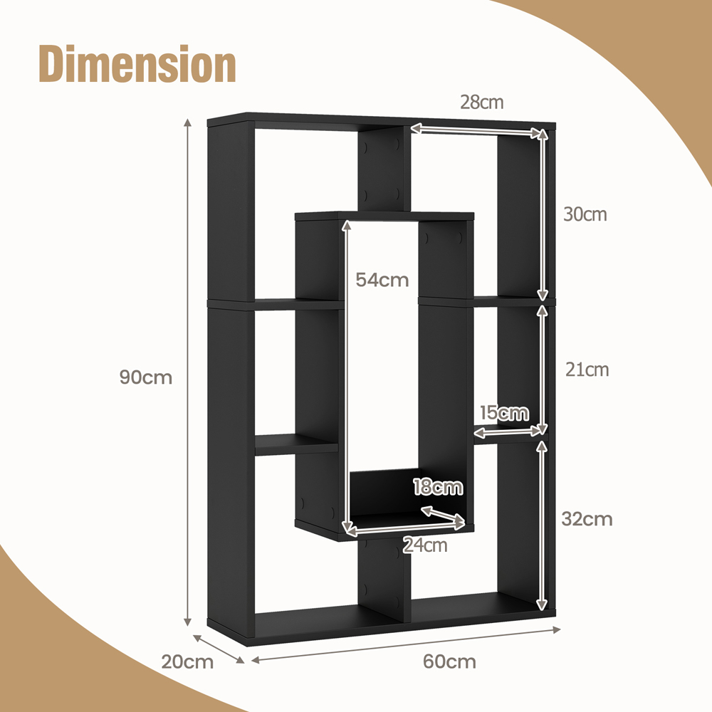 Costway 7 Shelf Black Geometric Bookshelf Image 9