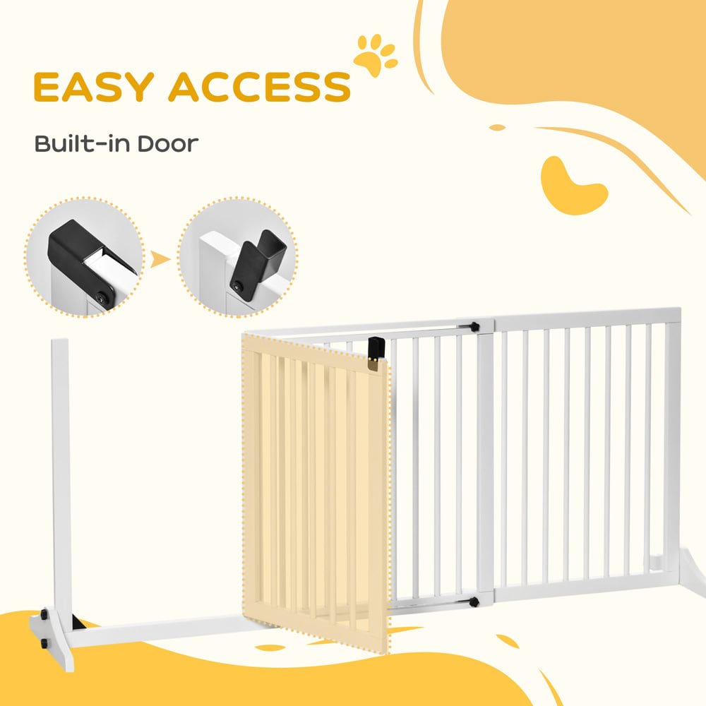 PawHut White 113-166cm Adjustable Wooden Freestanding Pet Safety Gate Image 6