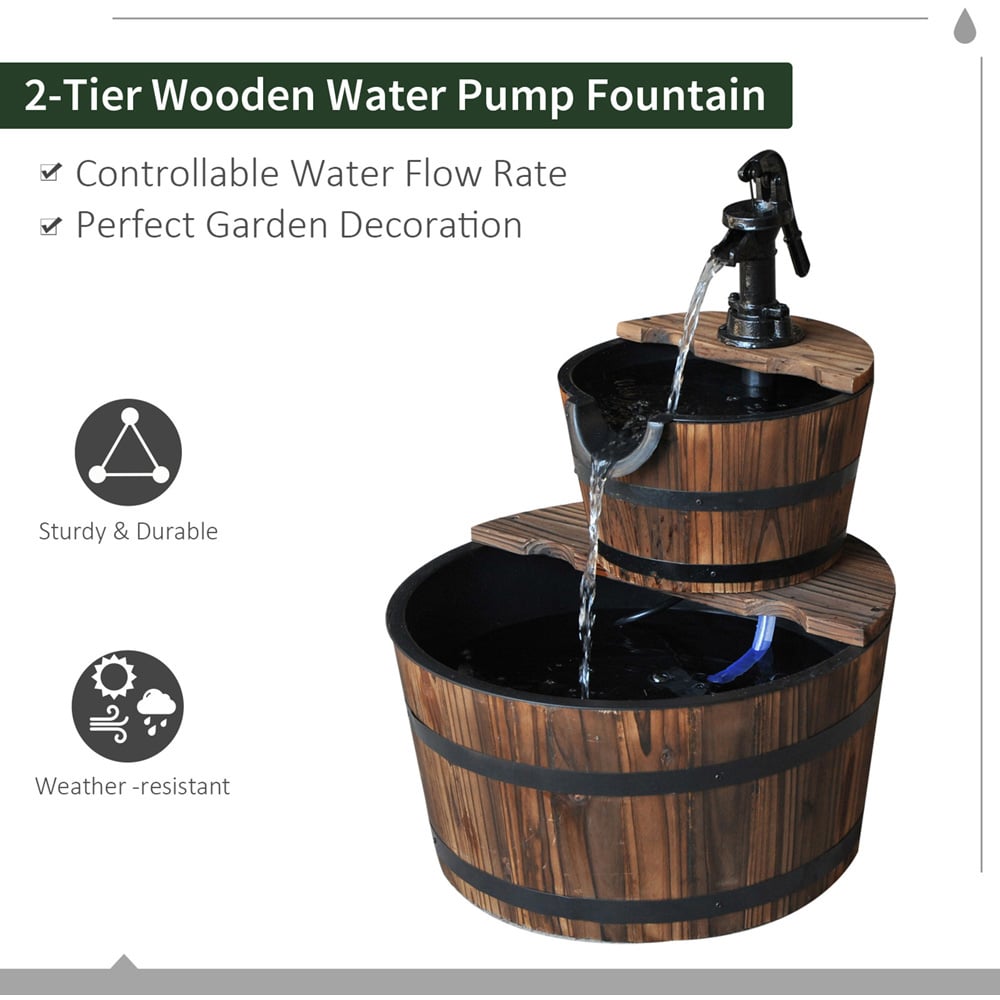 Outsunny 2 Tier Wooden Water Feature Garden Decoration Image 5