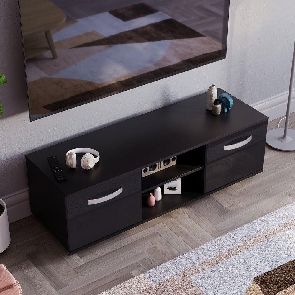Vida Designs Cosmo 2 Door 2 Shelf Black Small TV Unit Image 6