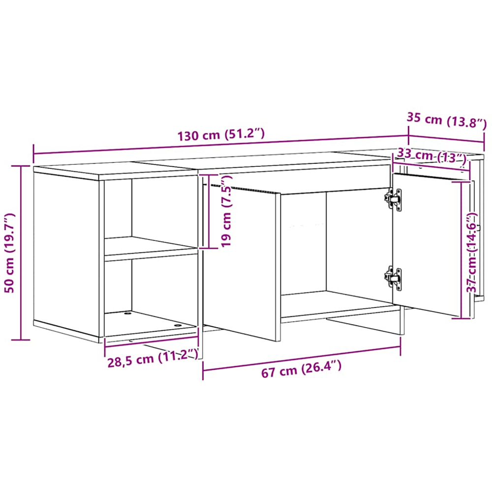 vidaXL 2 Door 4 Shelf Artisan Oak TV Cabinet Image 9
