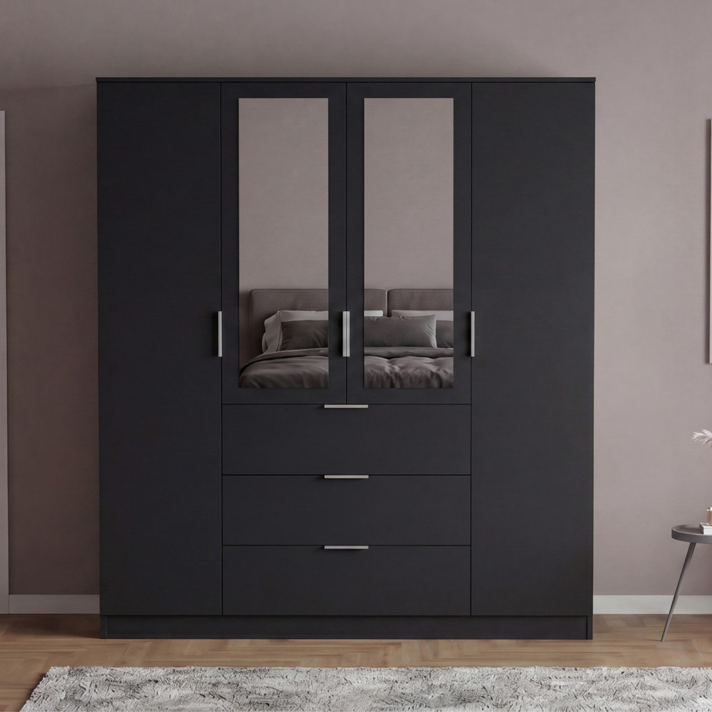 VIDA DESIGNS Trega 4 Door 3 Drawer Black Mirrored Wardrobe Image 3