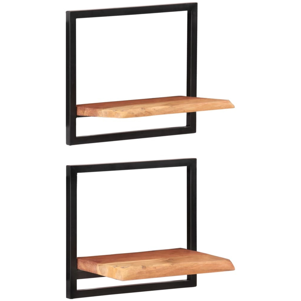 vidaXL 40 x 24 x 35cm Set of 2 Solid Wood Acacia and Steel Wall Shelf Image 3