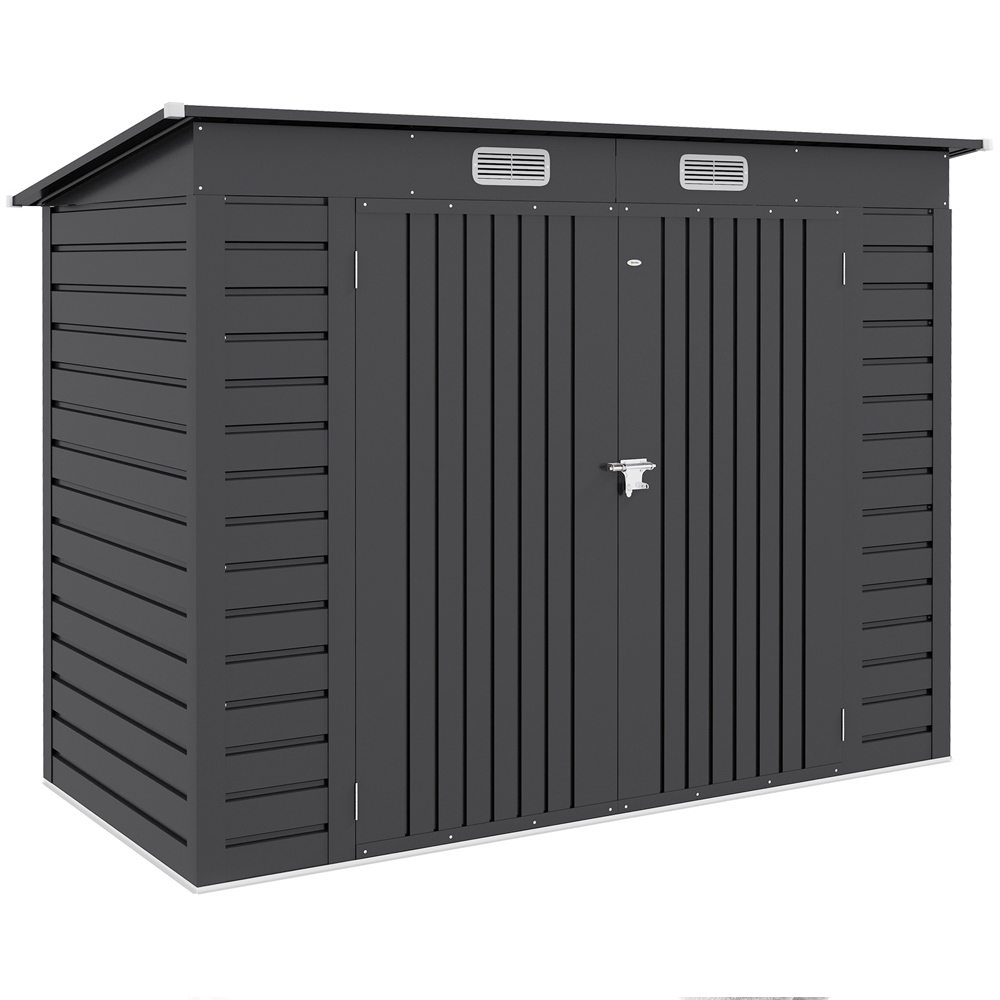 Outsunny 8 x 4ft Grey Double Door Garden Storage Shed Image 1