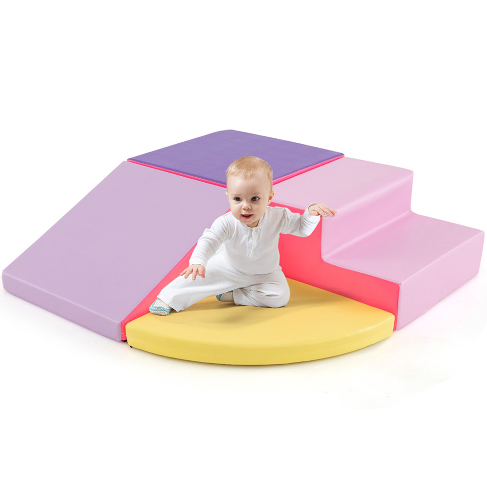 Costway Pink Infant Baby Climb and Crawl Foam Block Play Set 4 Piece Image 3
