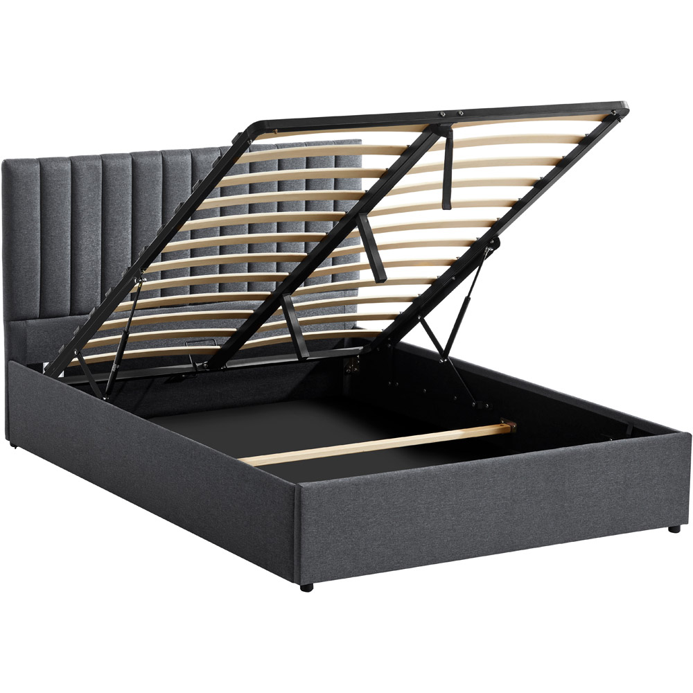 VIDA DESIGNS Vellaro Double Dark Grey Linen Fabric Ottoman Bed with Headboard and Mattress Image 2