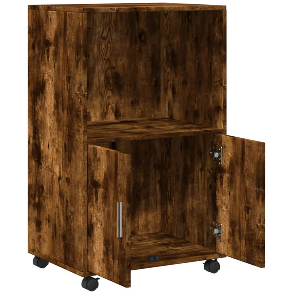 vidaXL 2 Door Single Open Shelf Smoked Oak Rolling Storage Cabinet Image 7