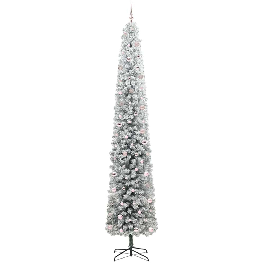 vidaXL 300 LED Pre-Lit Pink Baubles Green Artificial Snow Flocked Christmas Tree 10ft Image 4