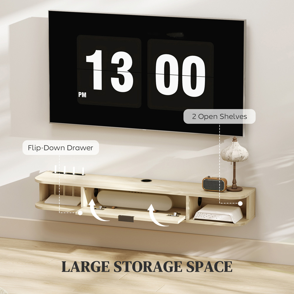 Portland 120cm Single Door 2 Shelf Natural Floating TV Unit Image 8