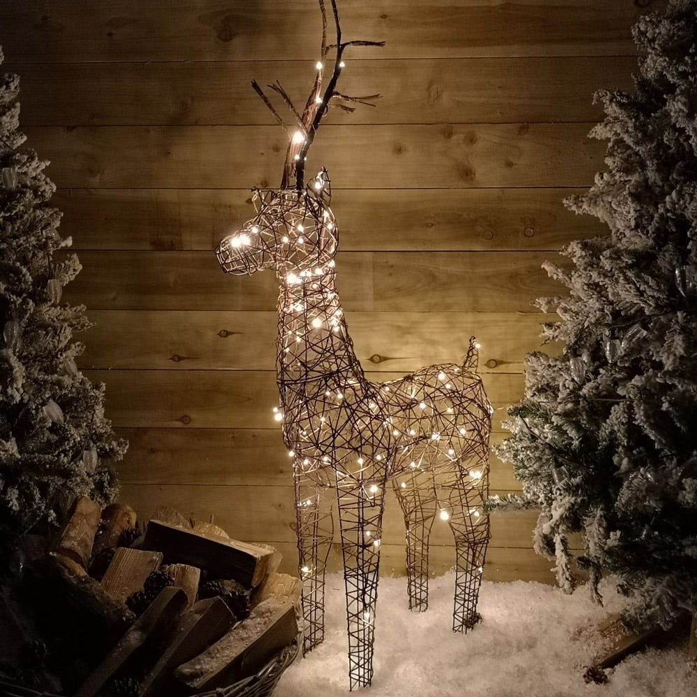 Samuel Alexander Brown Standing Wicker Reindeer LED Christmas Decoration 3.2ft Image 3