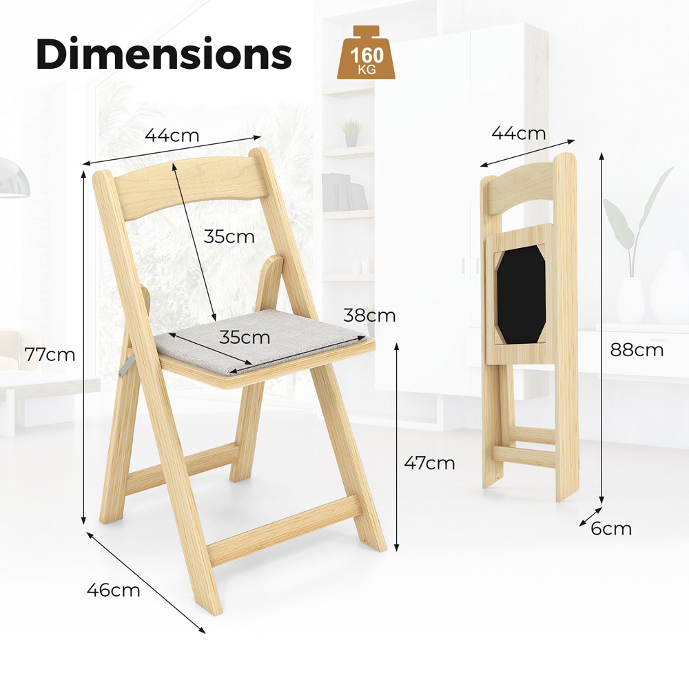 Costway Set of 2 Natural Foldable Dining Chairs Image 9