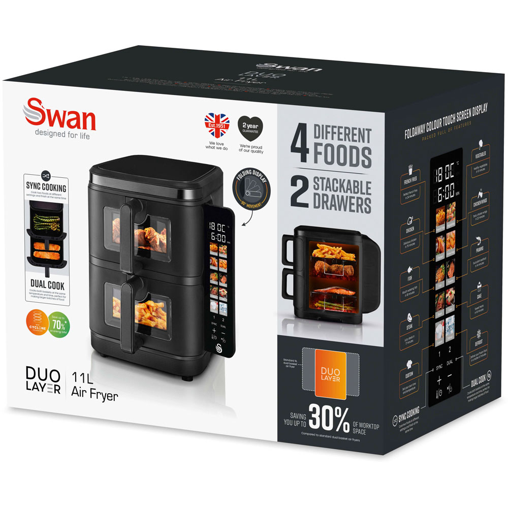 Swan SD10522BLK Black Duo Layer with Black Stainless Steel Trim Air Fryer 11L Image 8