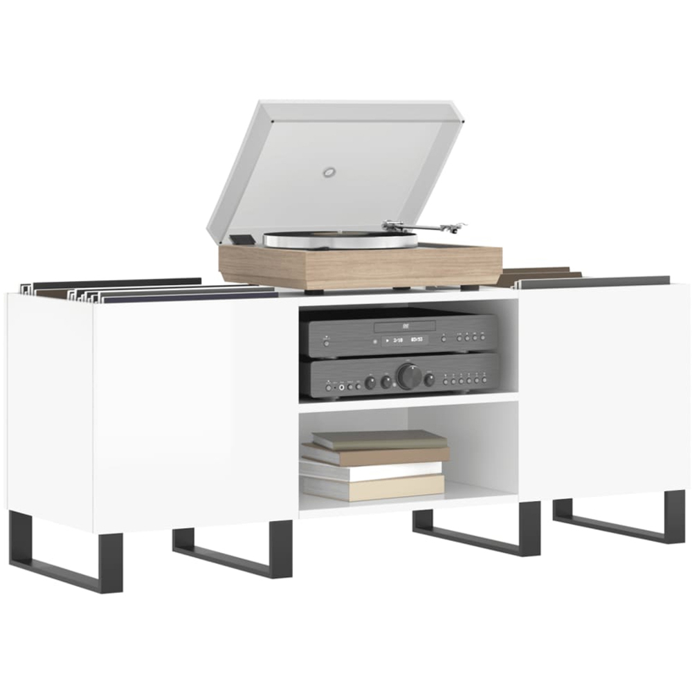 vidaXL 2 Shelf High Gloss White Record Cabinet Image 3