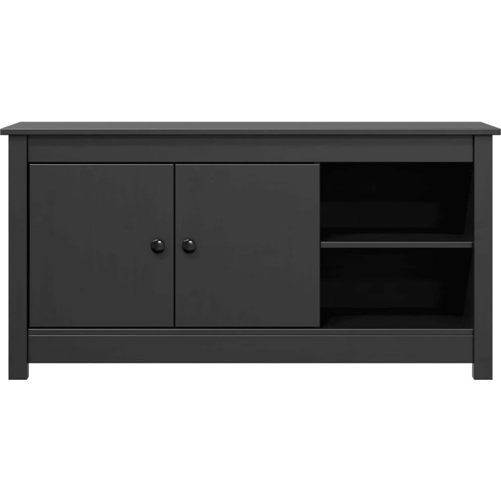 vidaXL 2 Door 2 Shelf Black Solid Pine Wood TV Cabinet Image 3