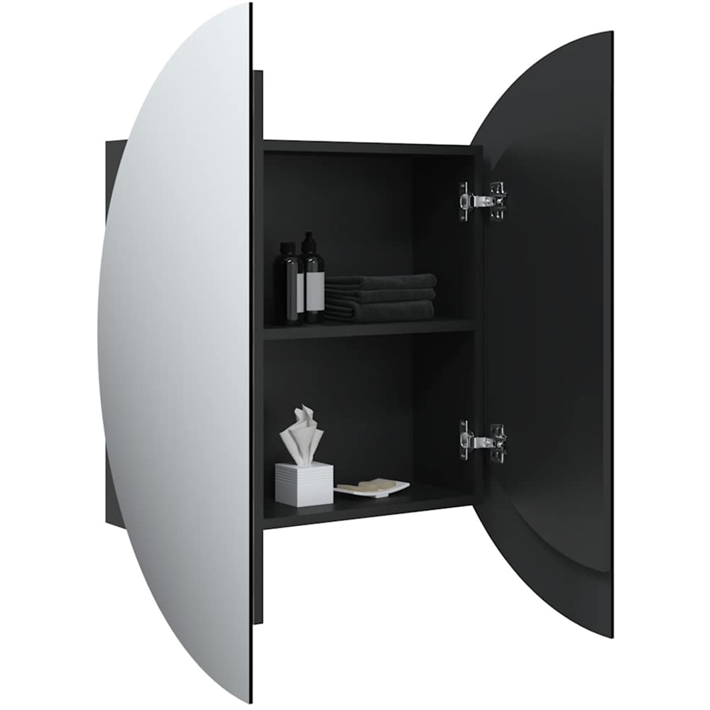 vidaXL 2 Door Black Round LED Mirror Bathroom Cabinet Image 3