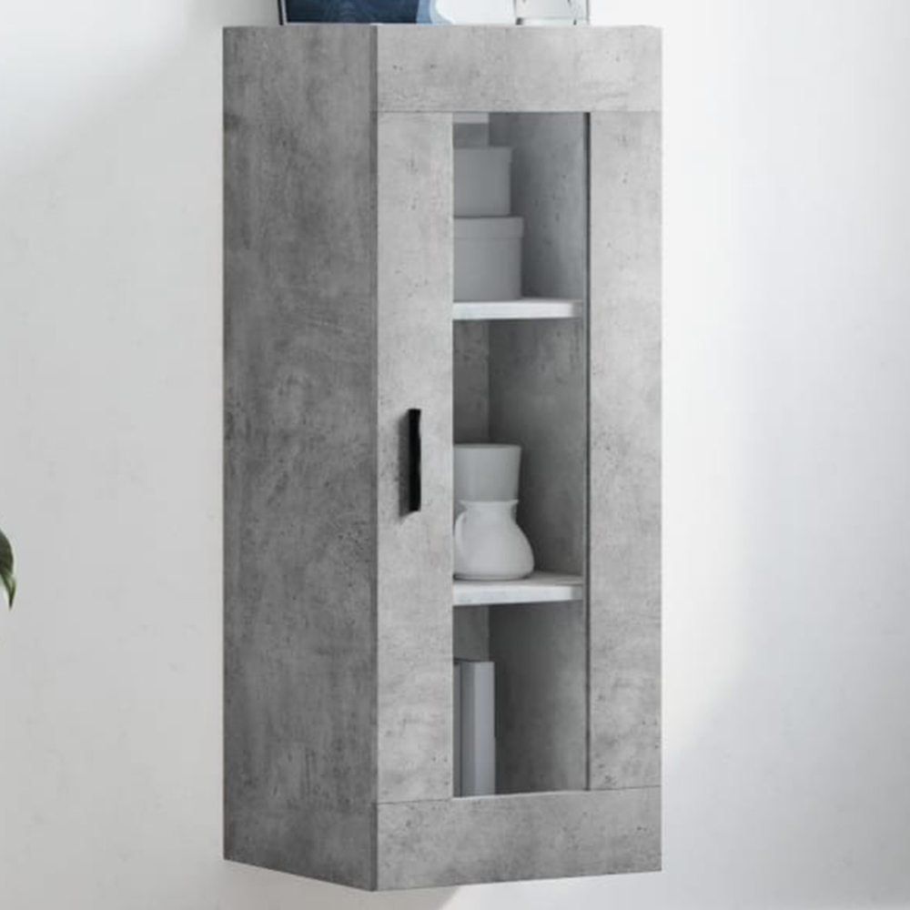 vidaXL Single Glass Door Concrete Grey Wall Mounted Slim Cabinet Image 1