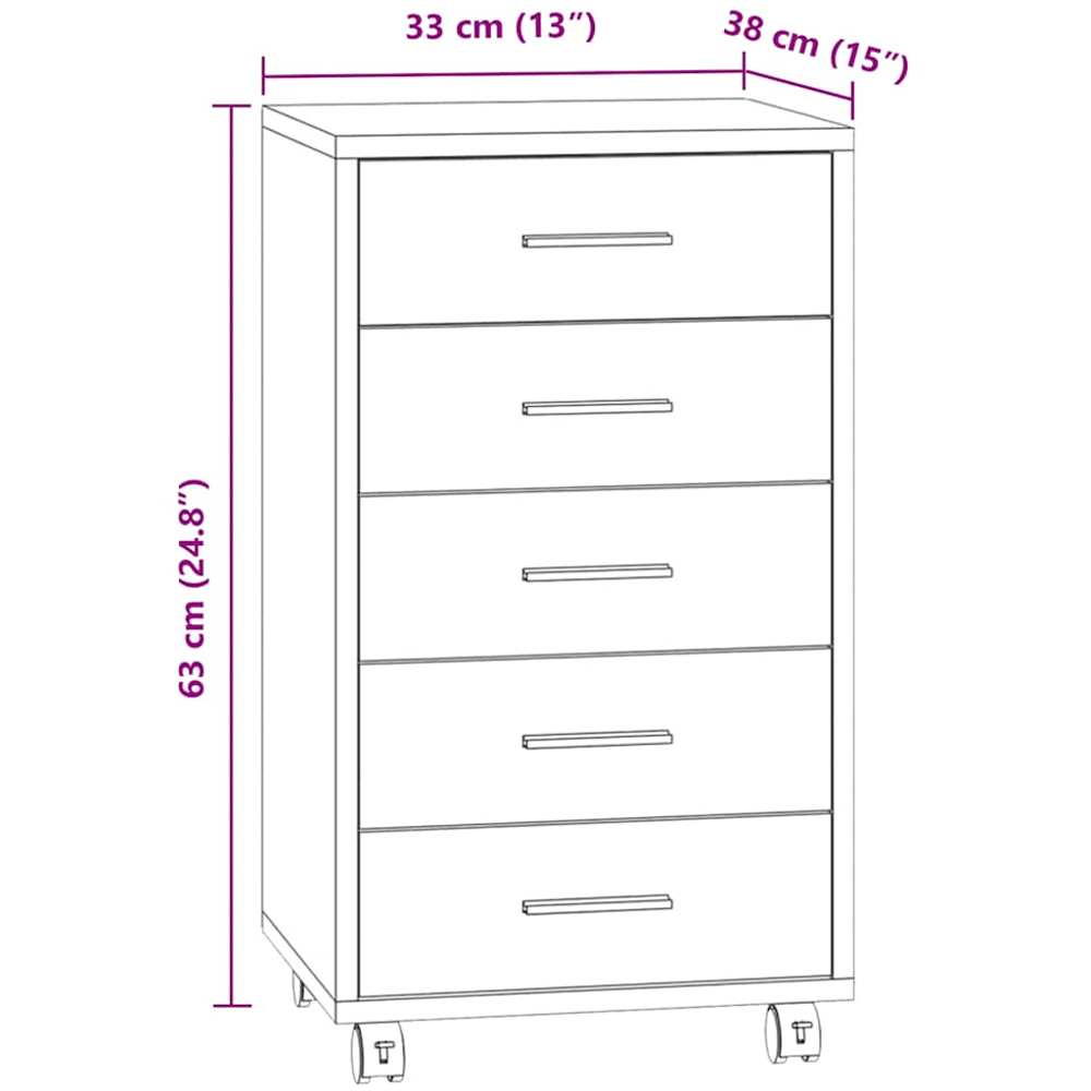 vidaXL 5 Drawer Concrete Grey Cabinet with Castors Image 9