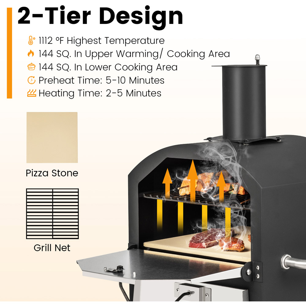 Costway Black Outdoor Pizza Oven with Waterproof Cover Image 4
