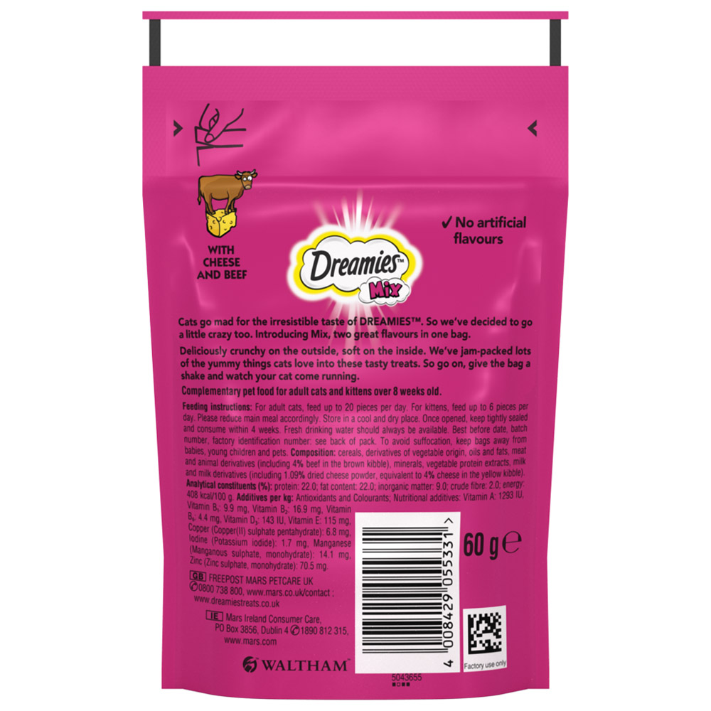 Dreamies Mix Beef and Cheese Cat Treats 60g Image 4