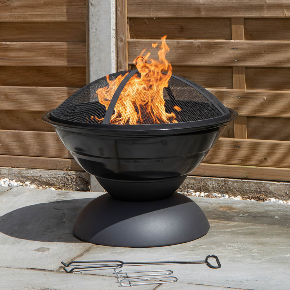 Samuel Alexander Black Steel Outdoor Lustre Enamelled Fire Pit with Fire Poker 52cm Image 3