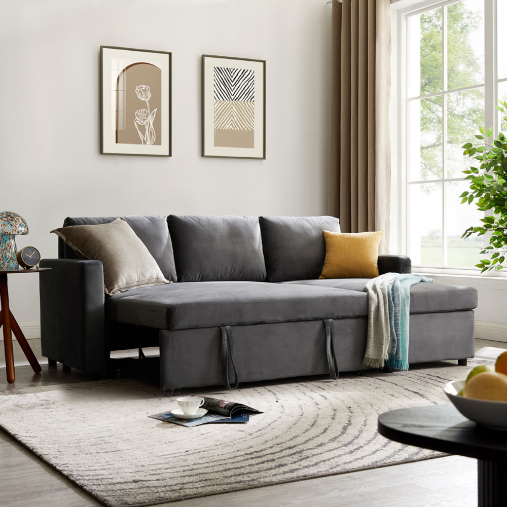 Home Detail Dorset Small Double Sleeper Grey Velvet Pull Out Sofa Bed with Storage Image 8