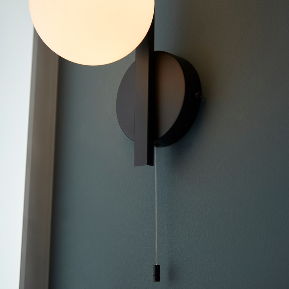 Merano Riomaggiore Matt Black Matt Opal Glass Bathroom Wall Lamp Image 4
