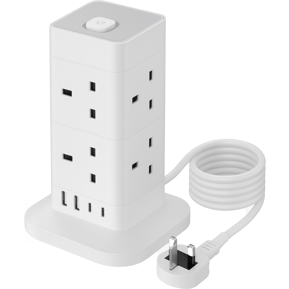 TCP 8 AC Socket Tower Cube Extension Lead with 2 USB-A and 2 USB-C Port Image 1