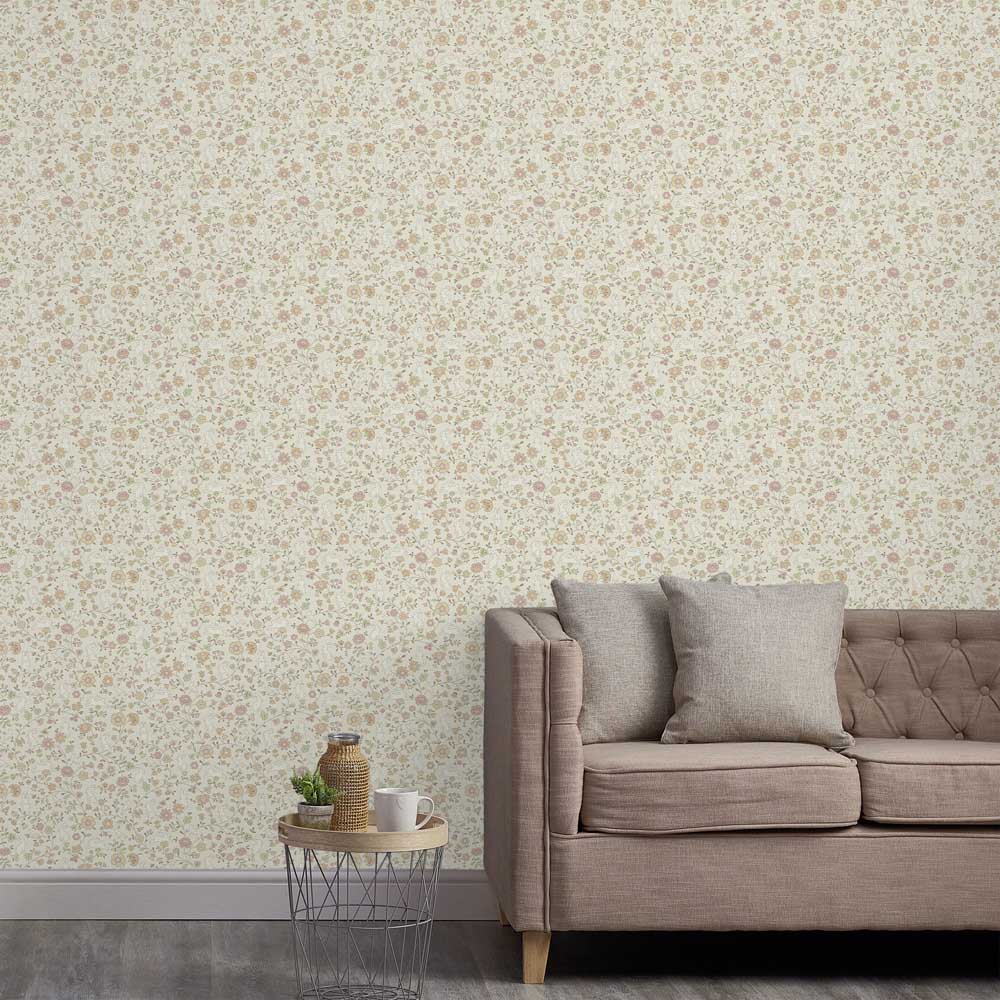 Grandeco Liberty Floral Bunny Trail Nursery Beige Textured Wallpaper Image 4