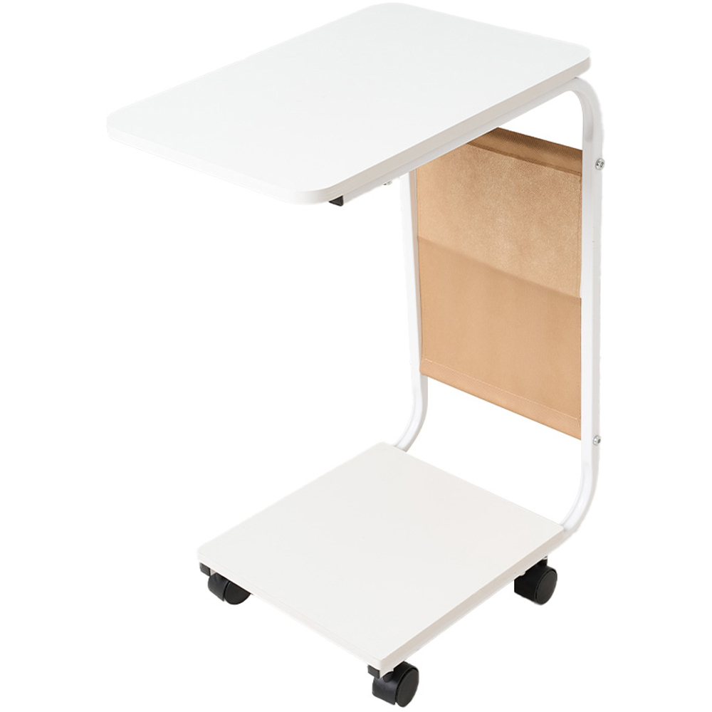 Living and Home White C-Shape Side Table with Lockable Castors Image 2
