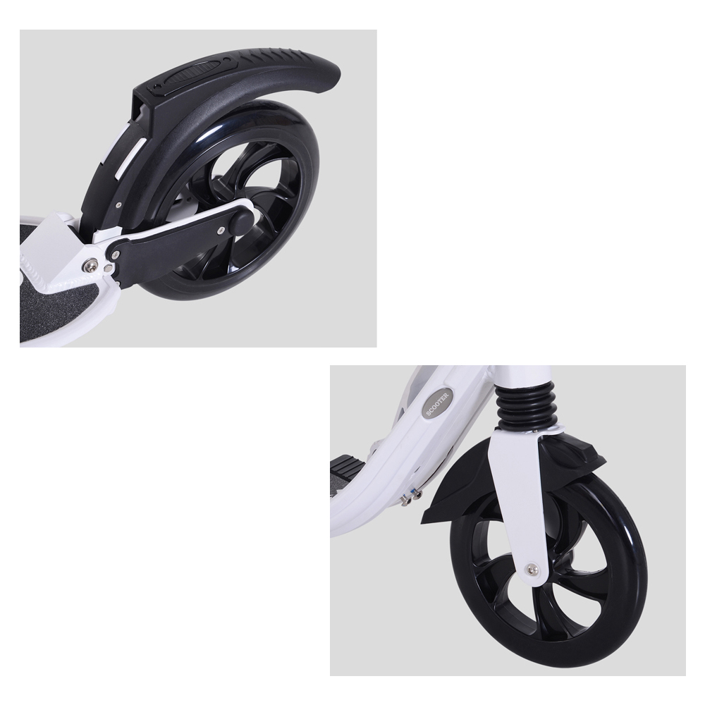 HOMCOM Kick Scooter with Adjustable Handlebars Rear Brake & Shock Absoprtion White Image 3