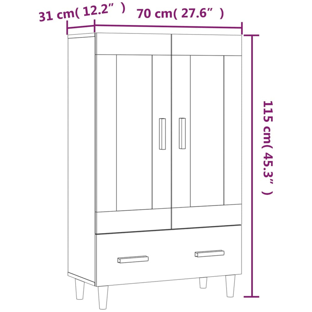 vidaXL 2 Door Single Drawer Black Highboard with Wooden Legs Image 9