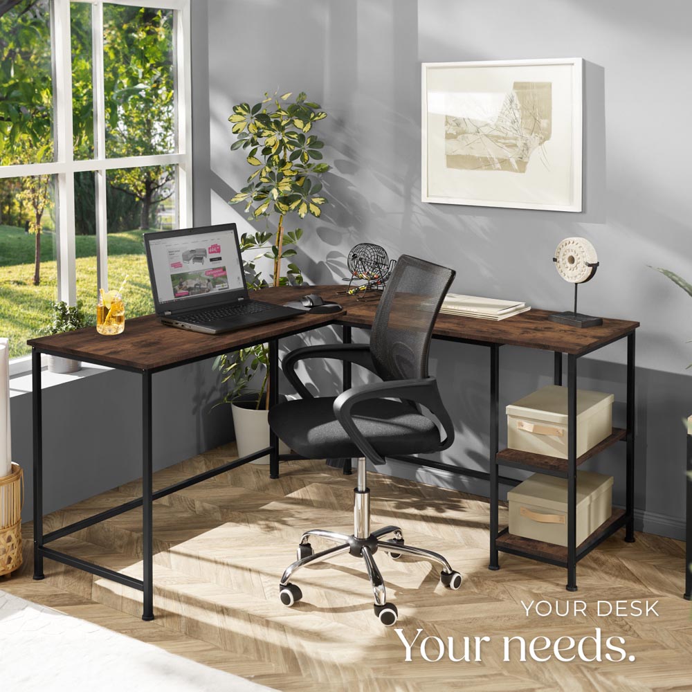 tectake Hamilton 2 Shelf Industrial Dark Wood Corner Desk Image 7