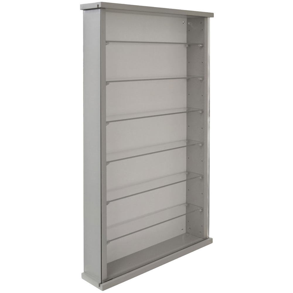 Watsons 6 Shelf Grey Glass Wood Wall Display Cabinet Image 2