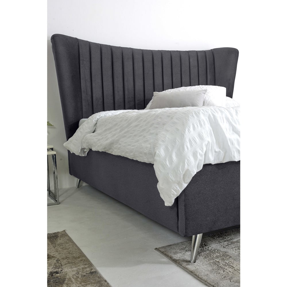 Eleganza Tatum Single Steel Plush Velvet Bed Frame with Headboard Image 2