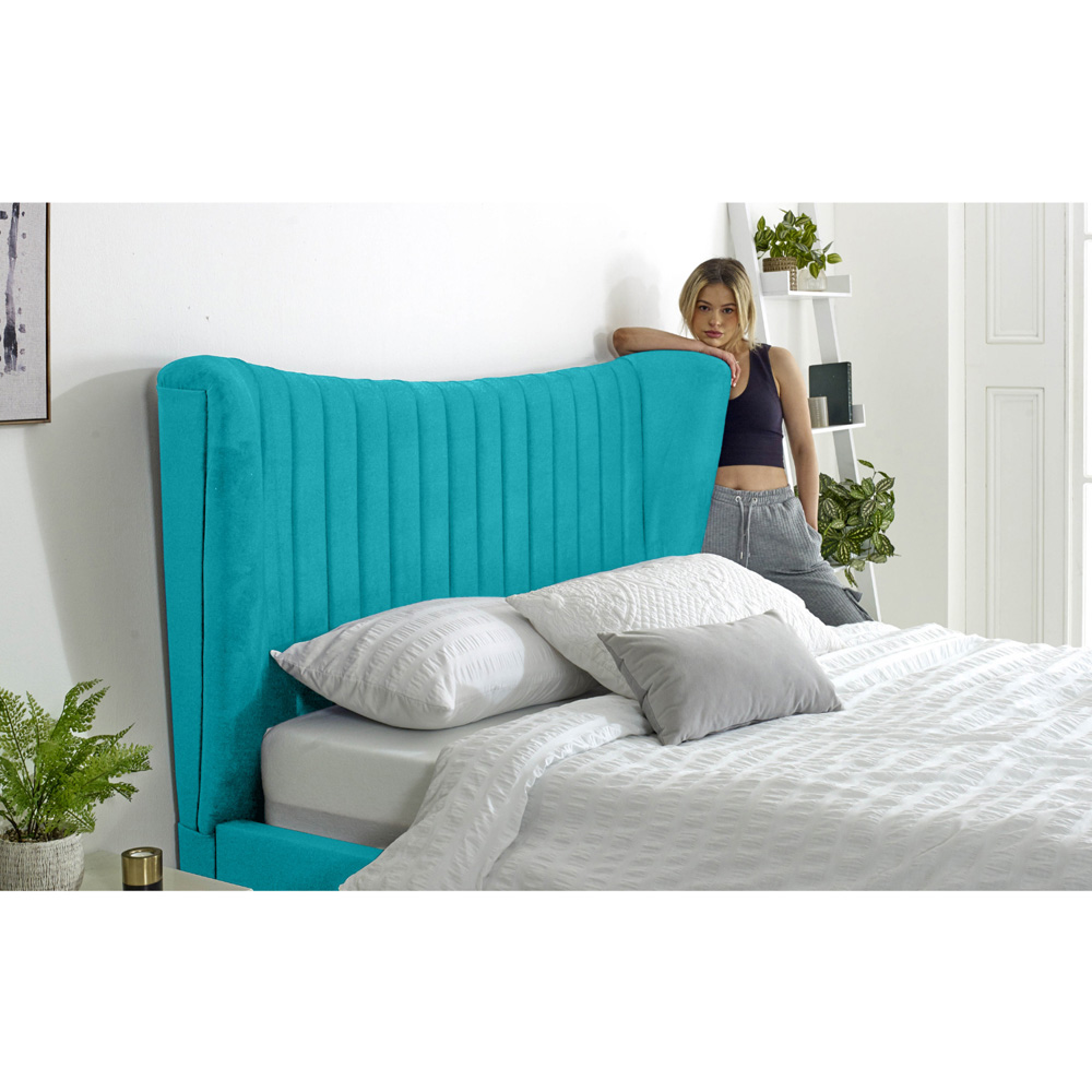 Eleganza Tatum Super King Size Teal Plush Velvet Bed Frame with Headboard Image 4