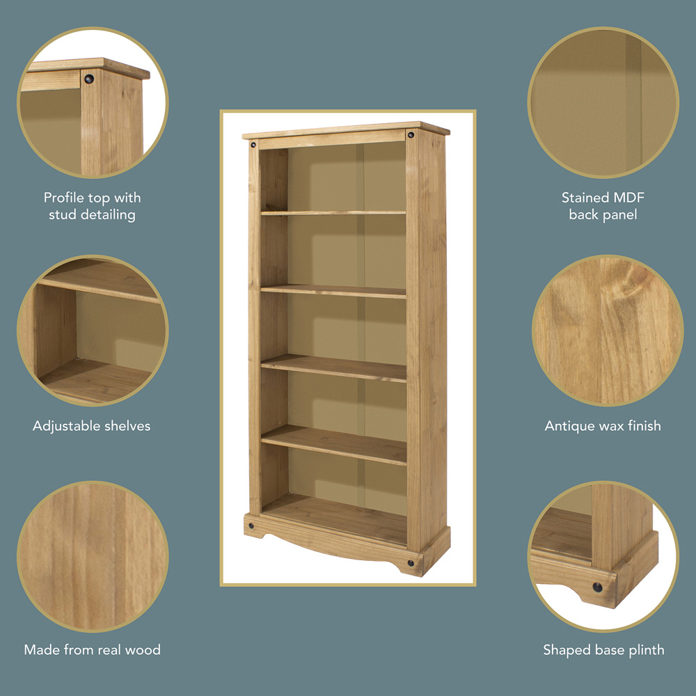 Core Products Corona 5 Shelf Antique Pine Tall Bookcase Image 4