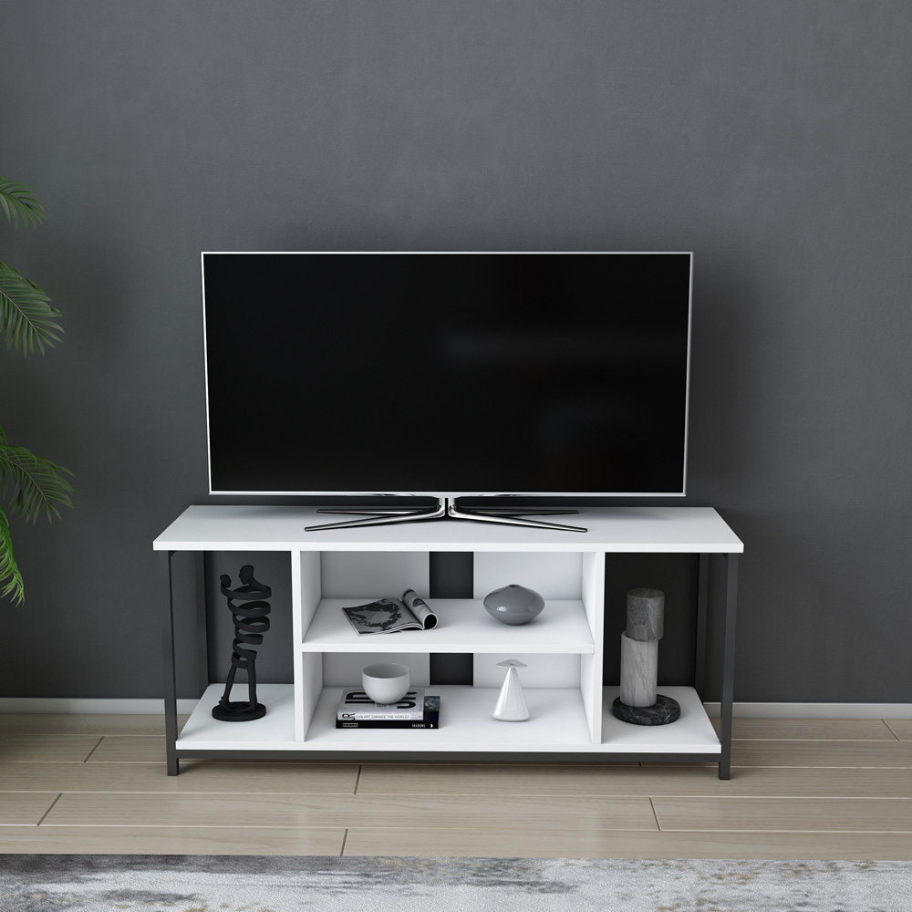 Decorotika Rinaldo 4 Open Shelf Black and White Wide TV Unit Image 4