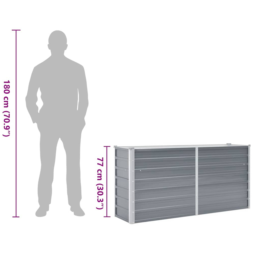 vidaXL Grey Galvanised Steel Raised Garden Bed 77 x 160 x 40cm Image 5