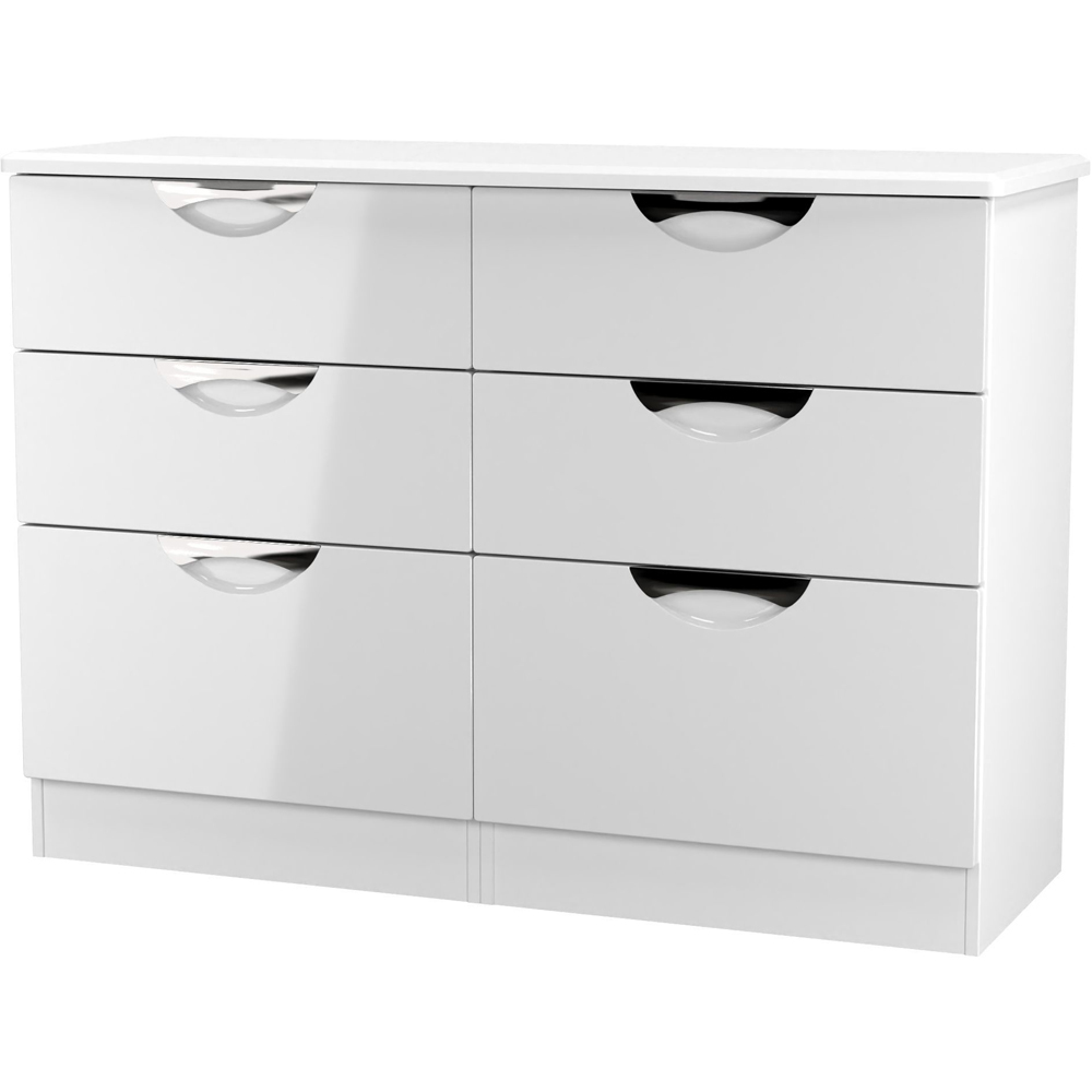 Crowndale Camden 6 Drawer White Gloss and White Wide Chest of Drawers Ready Assembled Image 3