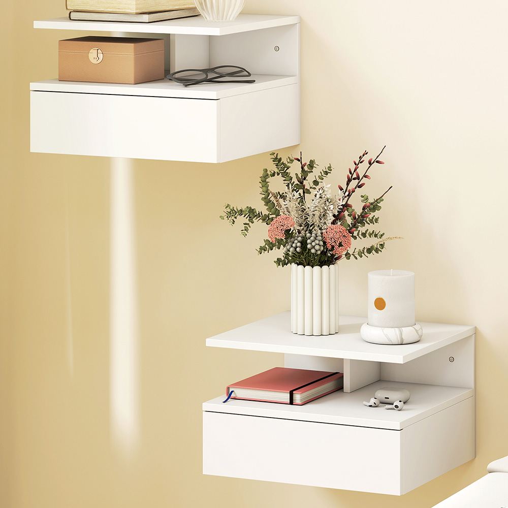 Portland Single Drawer Single Shelf White Floating Nightstand Set of 2 Image 1