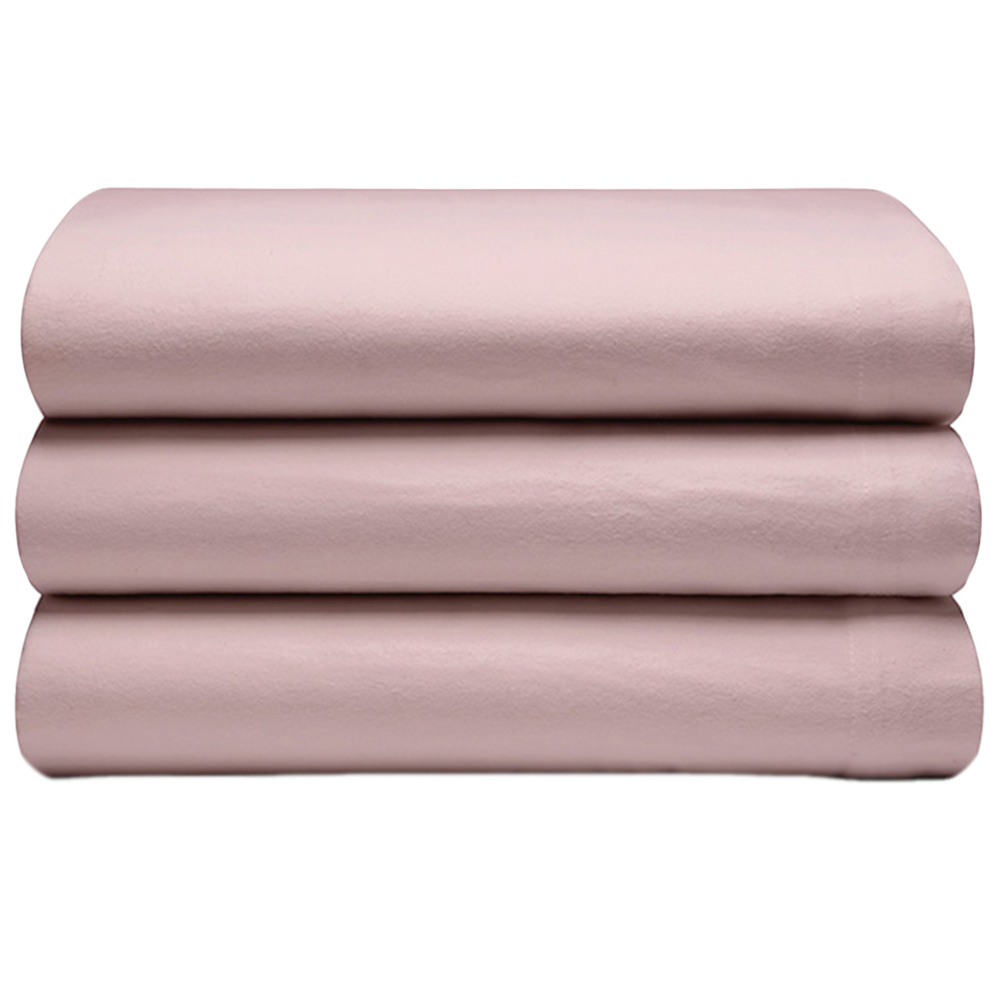 Serene Single Powder Pink Brushed Cotton Flat Bed Sheet Image 1
