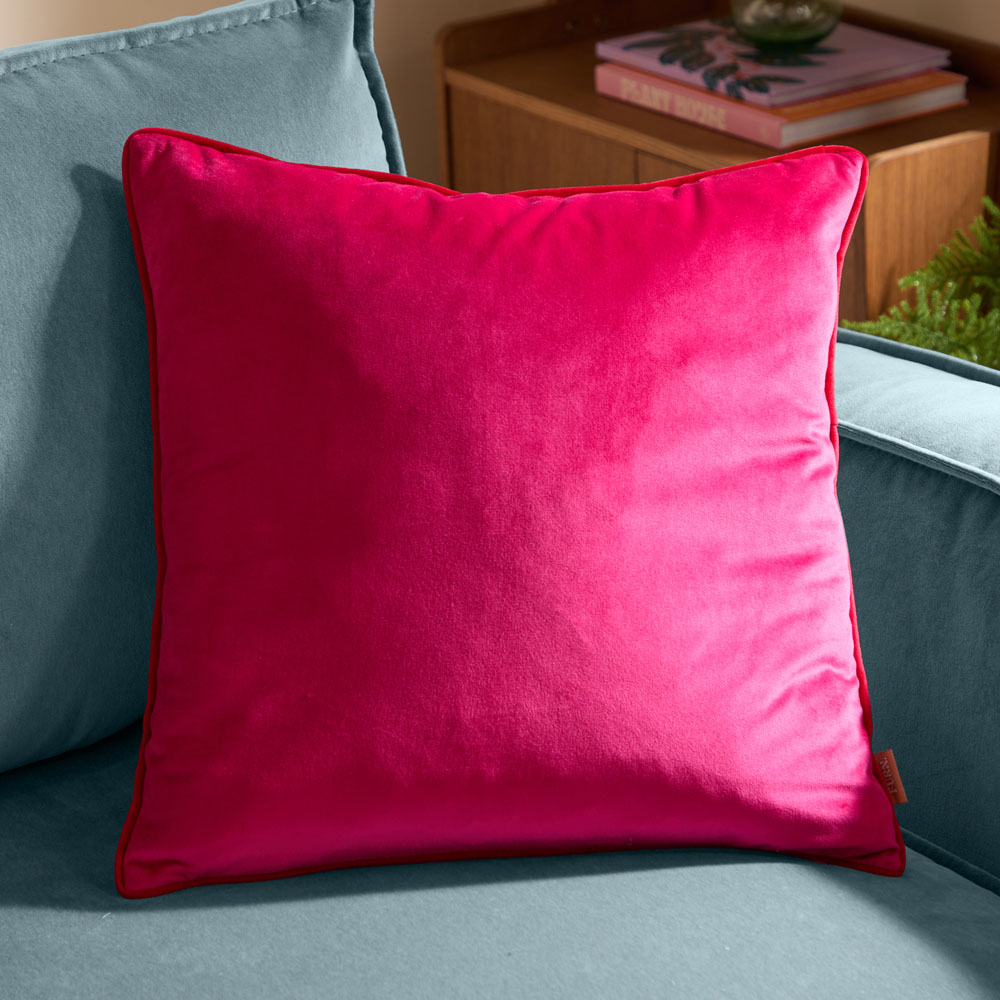 Furn Meridian Hot Pink and Red Velvet Cushion 45 x 45cm Image 2