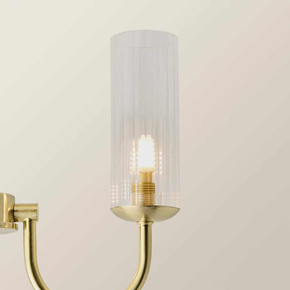 ValueLights Canya Clear Ribbed Shades 3 Way Brushed Gold Ceiling Light Chandelier with Bulbs Image 4