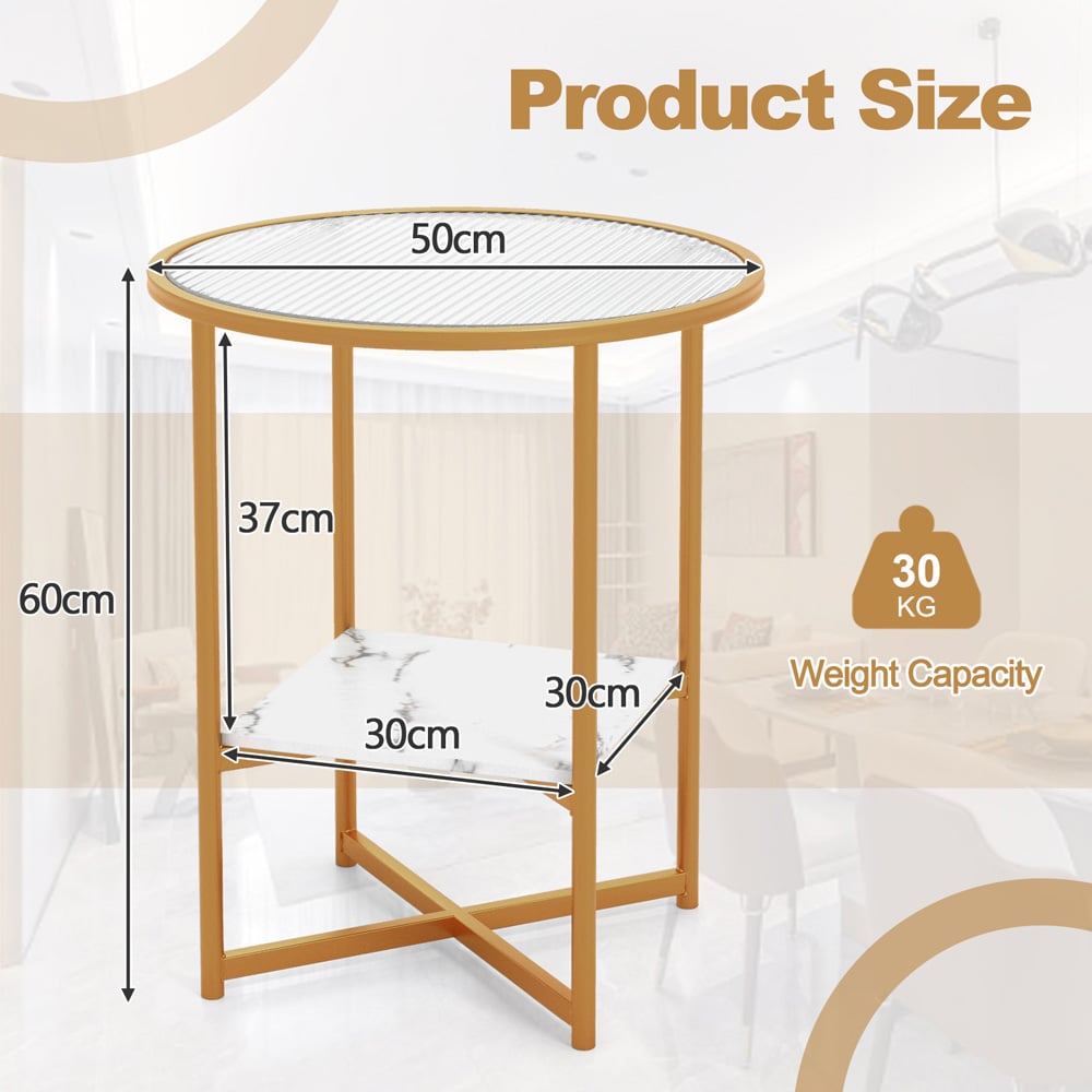 Costway Single Shelf White Faux Marble Round Side Table Image 9