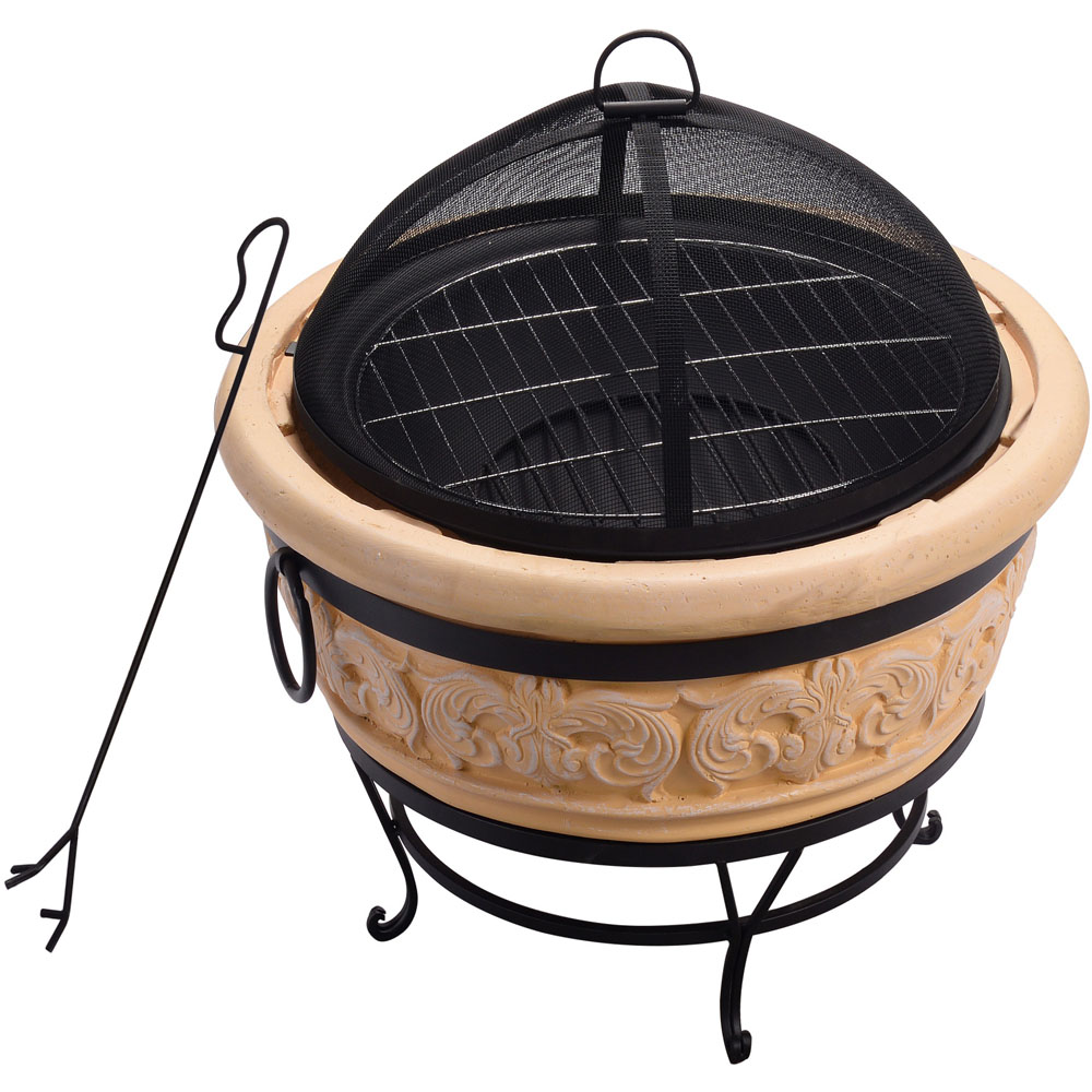 Teamson Home Stone and Black Round Wood Burning Fire Pit with Light Concrete Image 1
