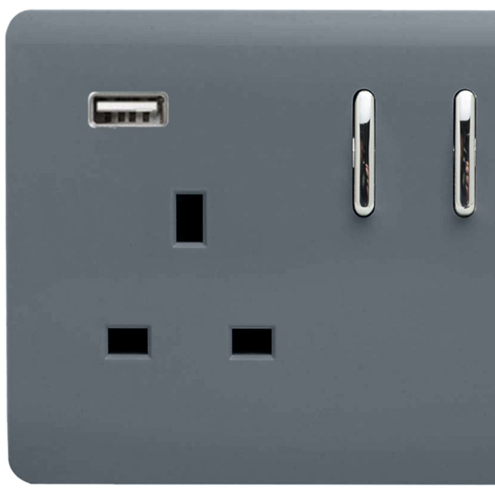 Trendi Switch 2 Gang 13amp 2 Port USB Warm Grey Switched Plug Socket Image 2