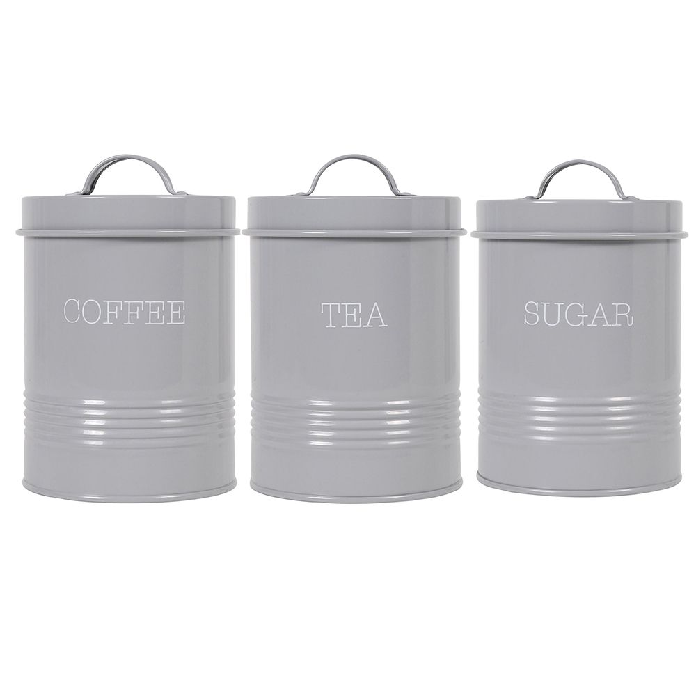 Grey Tea Coffee and Sugar Canister Set of 3 Image 1