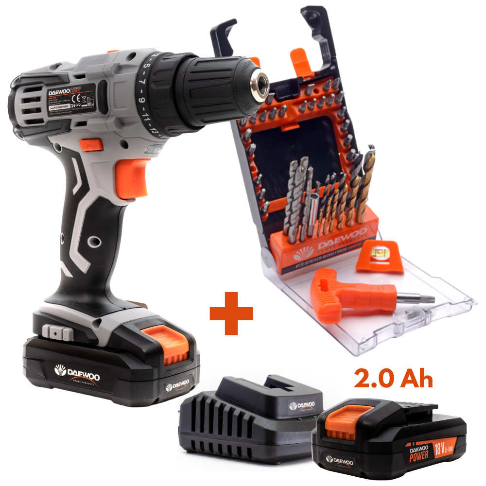 Daewoo U-Force 18V Cordless Drill Driver with 2.0Ah Battery Charger 50 Piece Drill Bit Set Image 8
