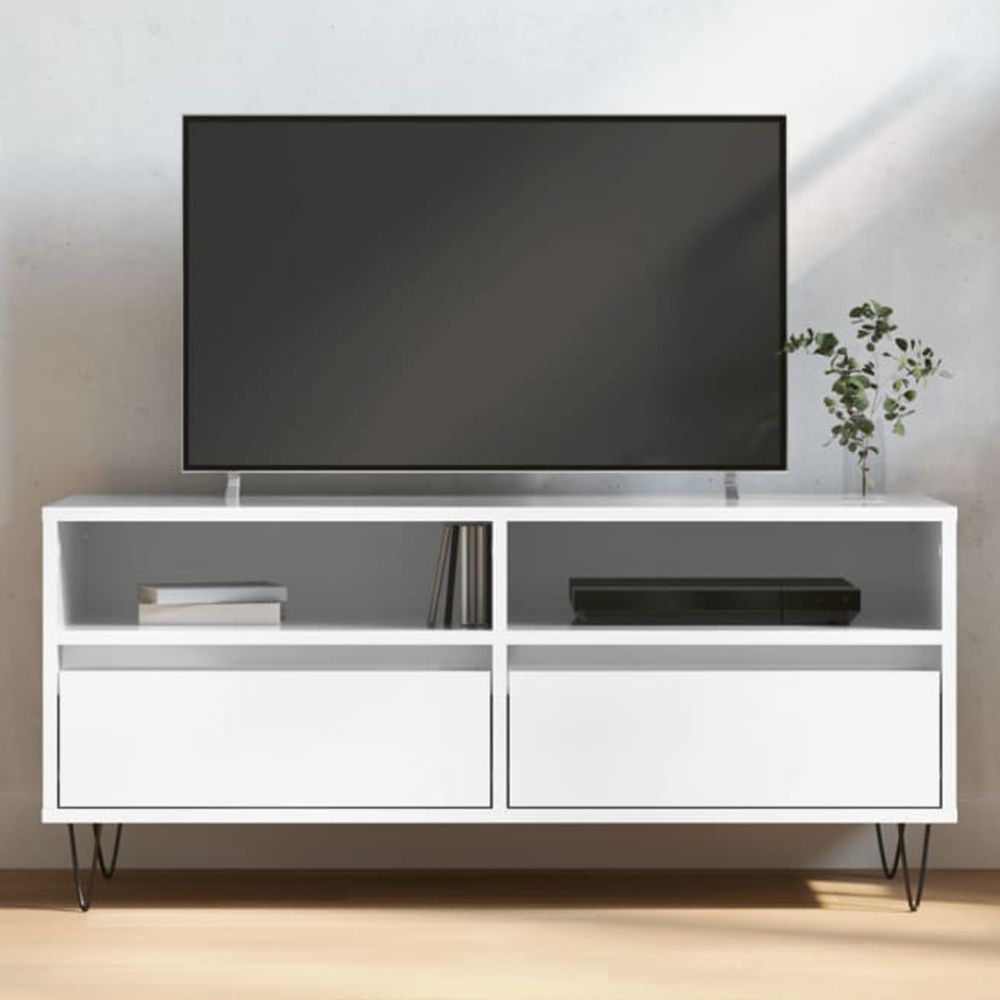 vidaXL 2 Drawer 2 Shelf High Gloss White TV Cabinet Image 1