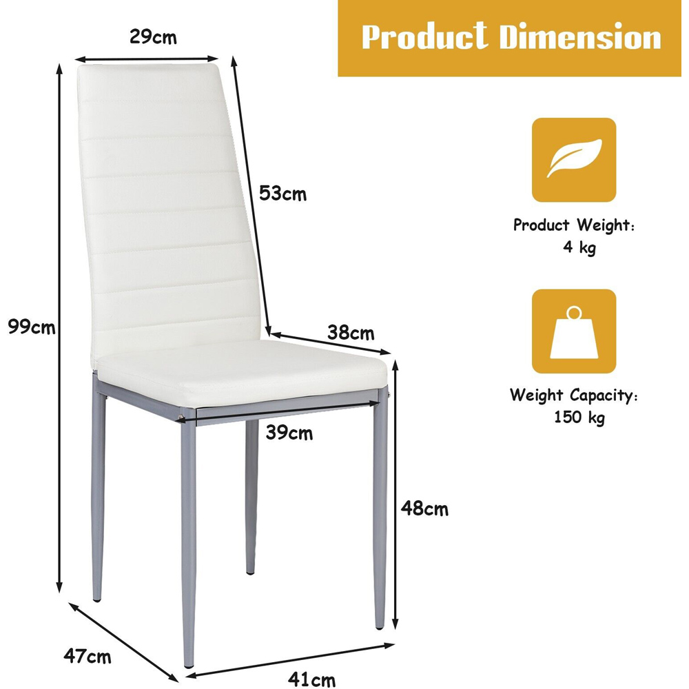 Costway Set of 4 White Upholstered High Back Dining Chairs Image 8